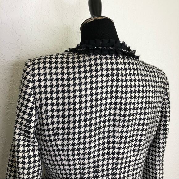 WHBM black and white houndstooth ruffle trim blazer size 8 - Picture 7 of 16